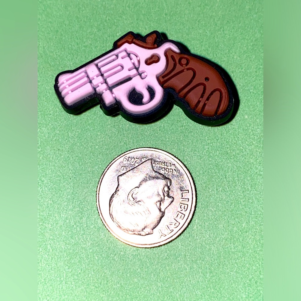 (10 for $15) Brown & Pink Pistol Gun Crocs Shoe Charms